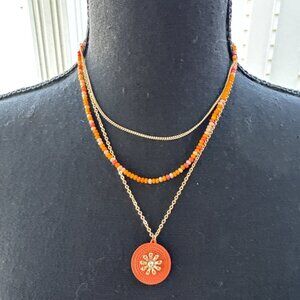 Isaac Mizrahi Orange Gold Layered 3 Chain Statement Necklace 10,5" Drop NEW